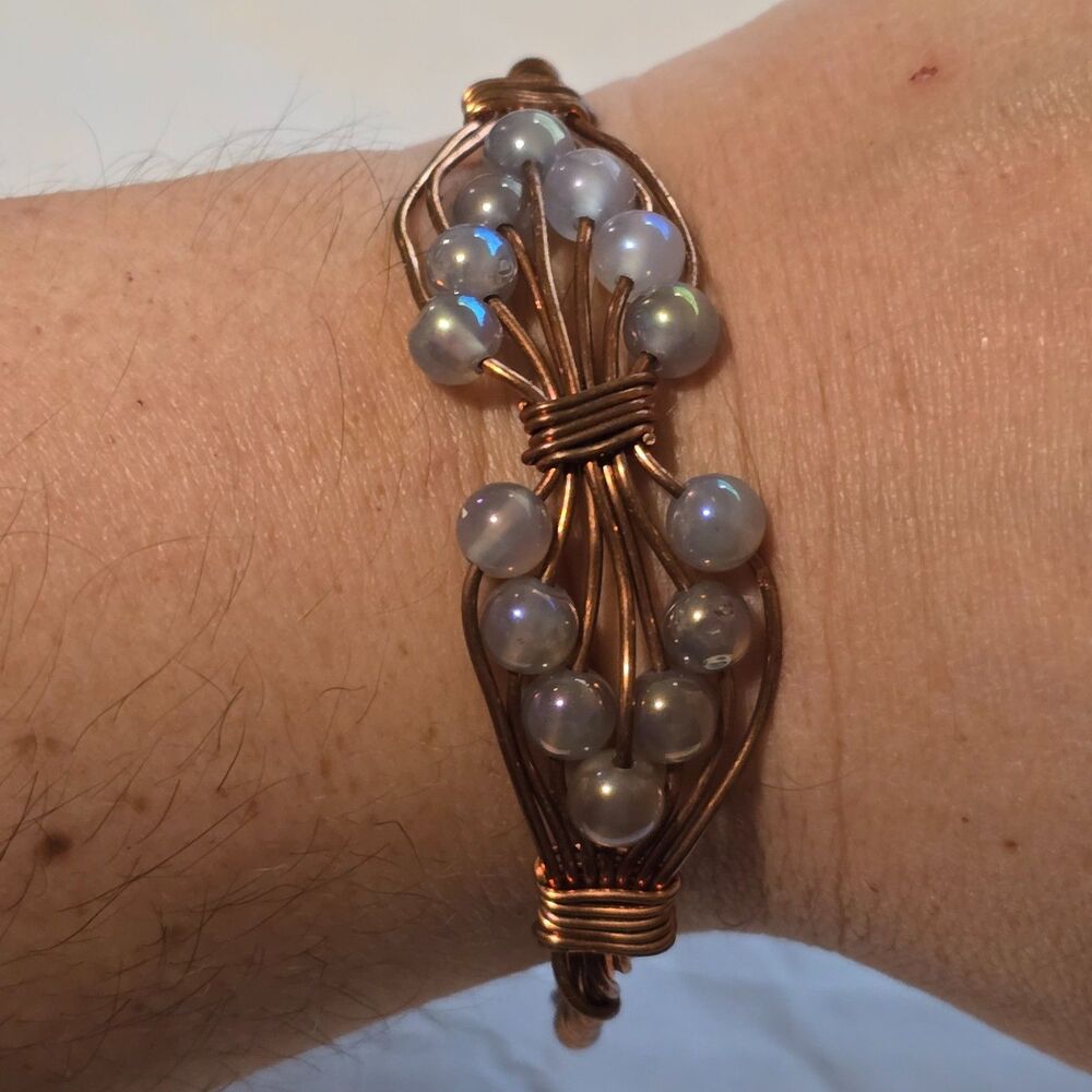 Handmade Copper Wire Wrapped Bracelet with labradorite Beads | Adjustable